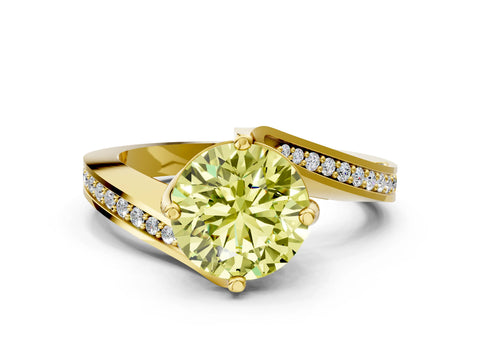 Yellow gold Fancy Yellow Round Cut Solitaire Diamond Twist Band with Pavé Setting and Four-Prong Setting