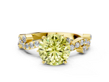 Yellow gold Fancy Yellow Round  Cut Solitaire Diamond Twisted Band with Pave Setting