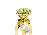 Yellow gold Fancy Yellow Round  Cut Solitaire Diamond with Side Stones on Criss-Cross Band and Four-Prong Setting_5