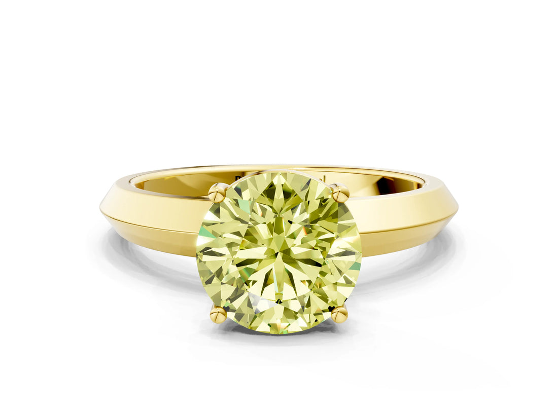 Yellow gold Fancy Yellow Round  Cut Solitaire Engagement Ring with Flat Band and Four-Prong Setting