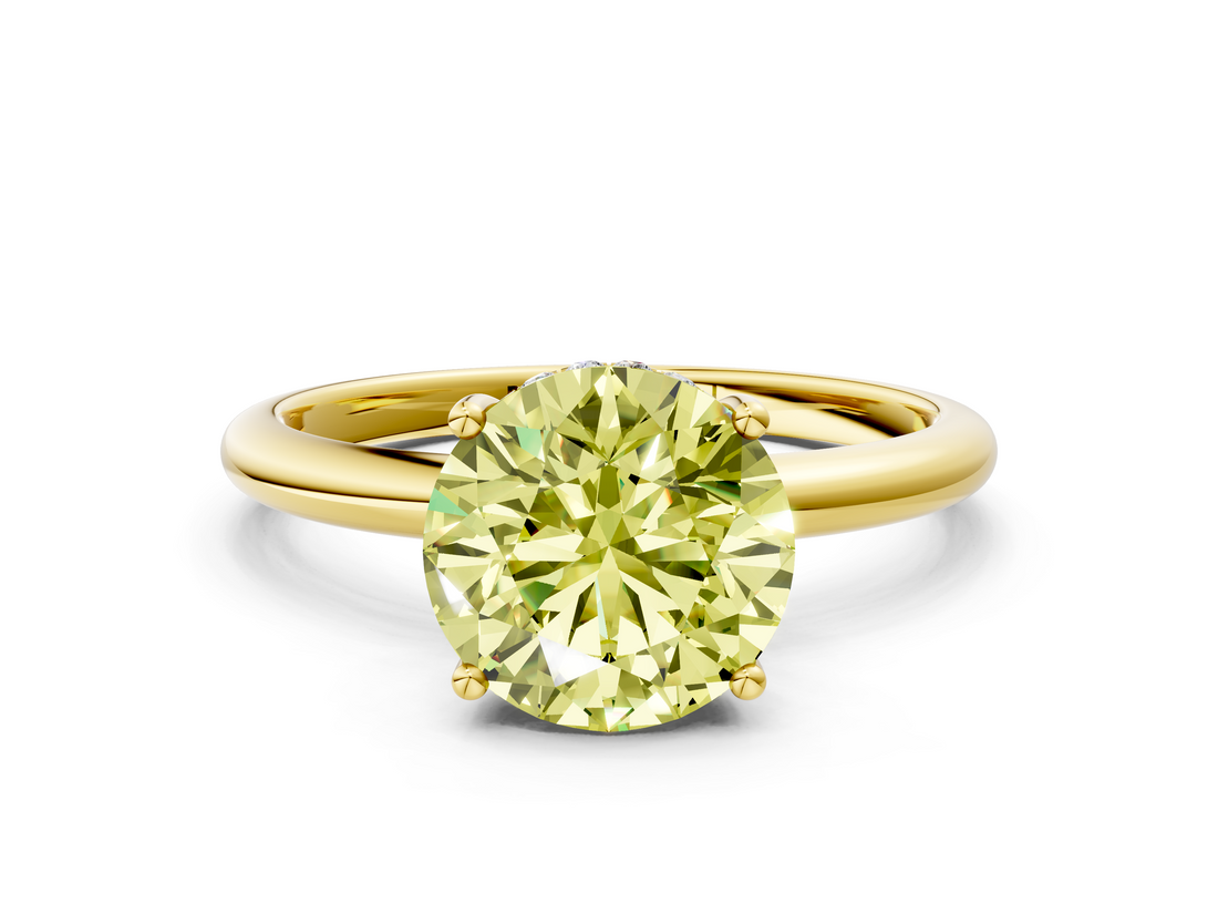 Yellow gold Fancy Yellow Round  Cut Solitaire Engagement Ring with Four-Prong Setting and Classic Band