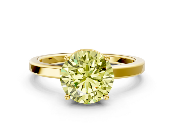 Yellow gold Fancy Yellow Round  Cut Solitaire Engagement Ring with Four-Prong Setting on a Classic Band