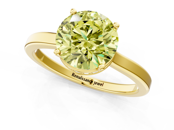 Yellow gold Fancy Yellow Round  Cut Solitaire Engagement Ring with Four-Prong Setting on a Classic Band