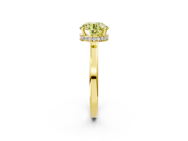 Yellow gold Fancy Yellow Round  Cut Solitaire Engagement Ring with Four-Prong Setting on a Classic Band