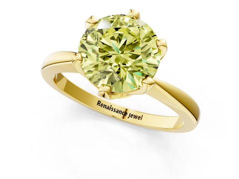 Yellow gold Fancy Yellow Round Cut Solitaire Engagement Ring with Six-Prong Setting and Tapered Band_1