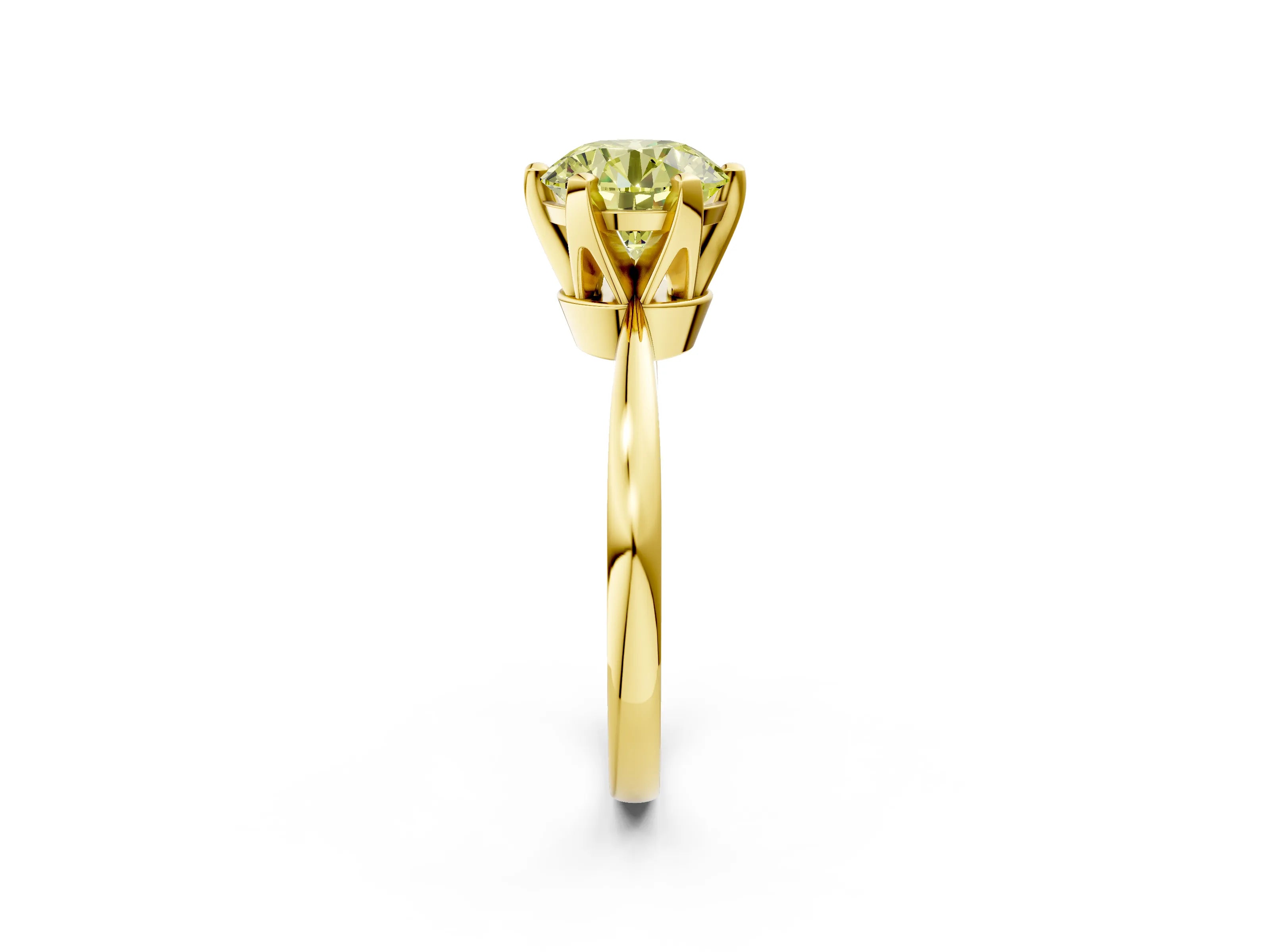 Yellow gold Fancy Yellow Round Cut Solitaire Engagement Ring with Six-Prong Setting and Tapered Band_2