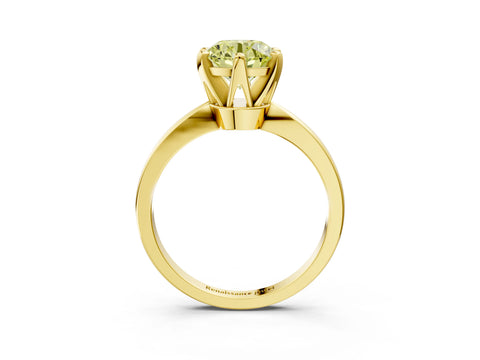 Yellow gold Fancy Yellow Round Cut Solitaire Engagement Ring with Six-Prong Setting and Tapered Band_3