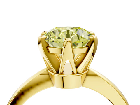 Yellow gold Fancy Yellow Round Cut Solitaire Engagement Ring with Six-Prong Setting and Tapered Band_4