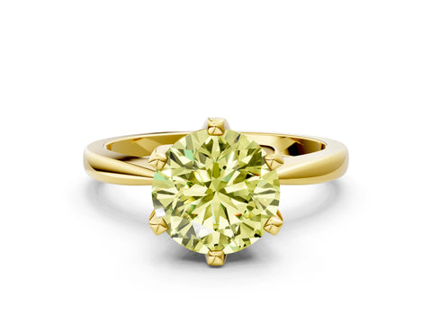 Yellow gold Fancy Yellow Round Cut Solitaire Engagement Ring with Six-Prong Setting and Tapered Band