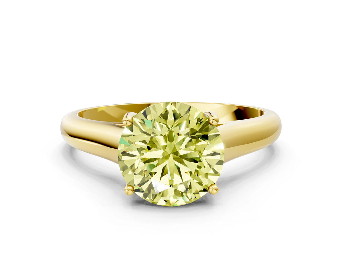 Yellow gold Fancy Yellow Round Cut Solitaire Engagement Ring with Tapered Band and Four-Prong Setting_3