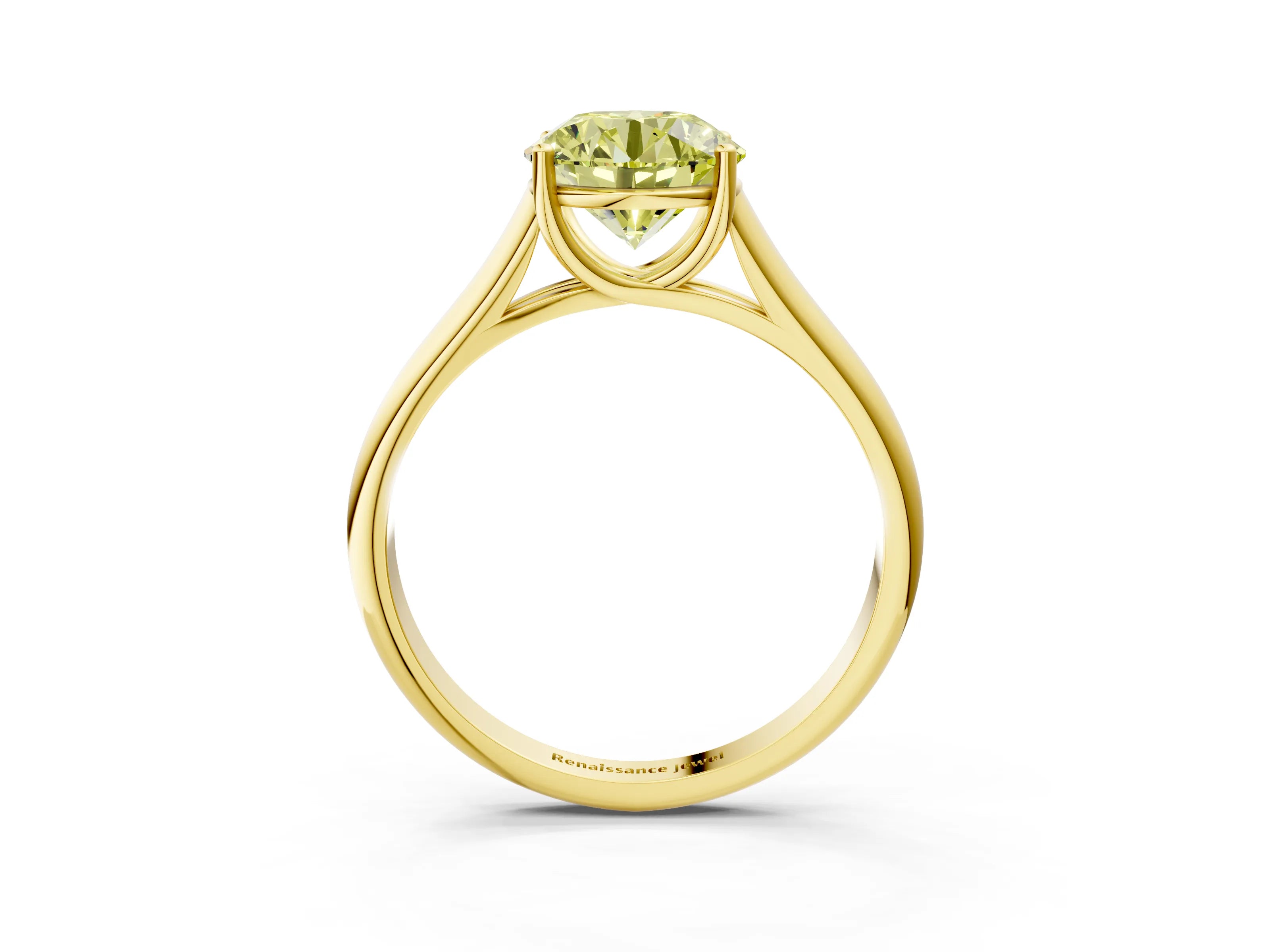 Yellow gold Fancy Yellow Round Cut Solitaire Engagement Ring with Tapered Band and Four-Prong Setting_6