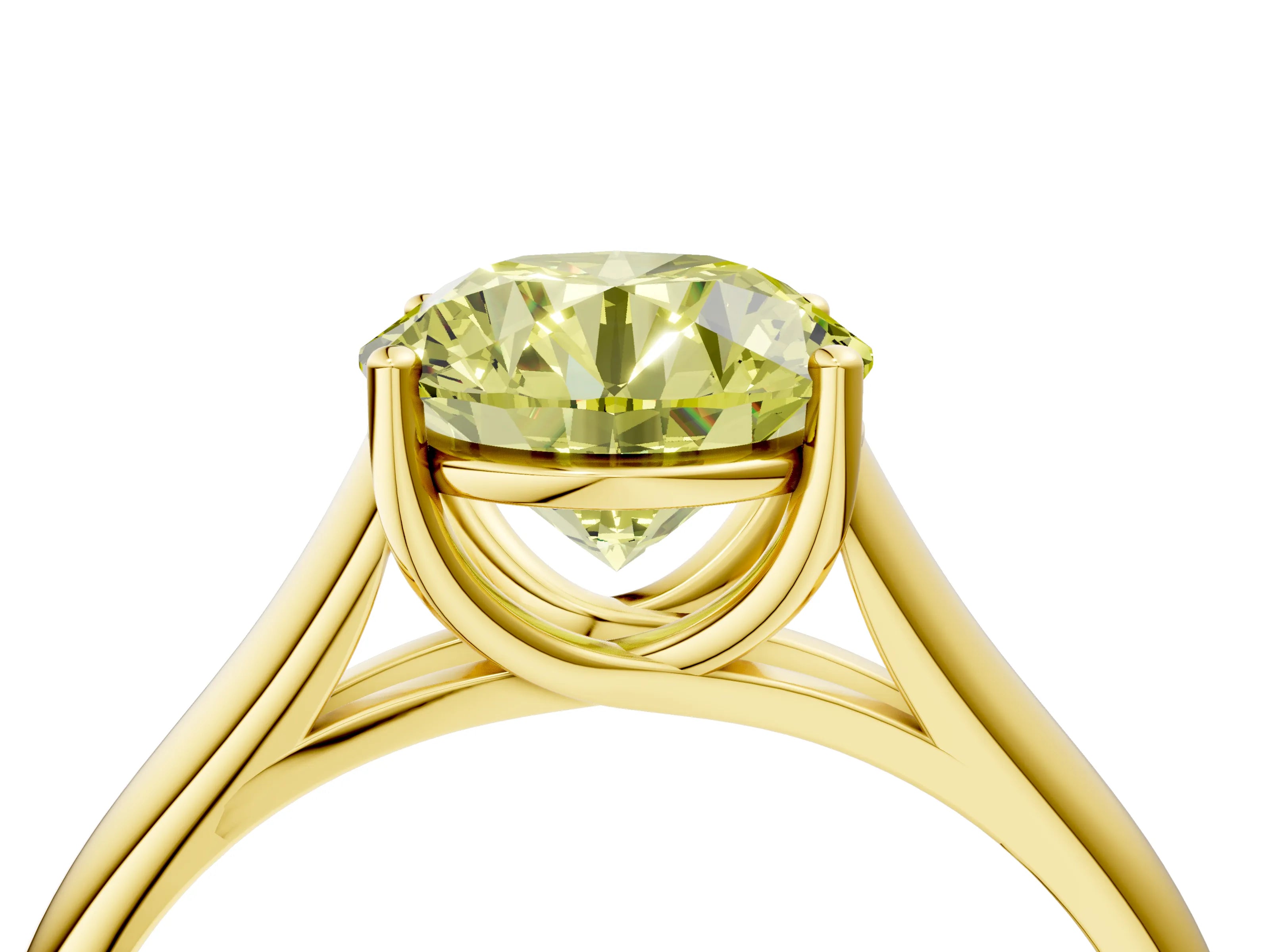 Yellow gold Fancy Yellow Round Cut Solitaire Engagement Ring with Tapered Band and Four-Prong Setting_7