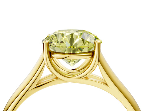 Yellow gold Fancy Yellow Round Cut Solitaire Engagement Ring with Tapered Band and Four-Prong Setting_7
