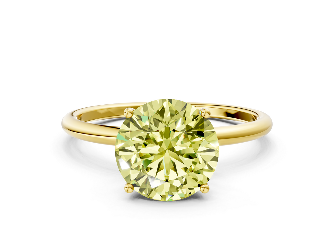 Yellow gold Fancy Yellow Round  Cut Solitaire Engagement Ring with Thin Band and Four-Prong Setting_3