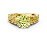 Yellow gold Fancy Yellow Round  Cut Solitaire Engraved Band with Four-Prong Setting