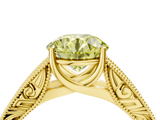 Yellow gold Fancy Yellow Round  Cut Solitaire Engraved Band with Four-Prong Setting_4