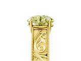 Yellow gold Fancy Yellow Round  Cut Solitaire Engraved Band with Four-Prong Setting_5