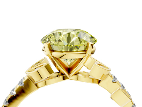Yellow gold Fancy Yellow Round Cut Solitaire Leaf-Inspired Diamond Ring with Pavé Band and Four-Prong Setting_4