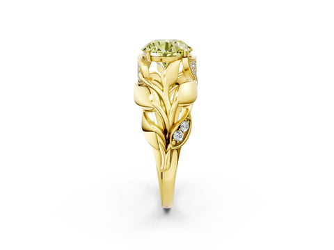 Yellow gold Fancy Yellow Round Cut Solitaire Leaf-Inspired Engagement Ring with Prong Setting_2