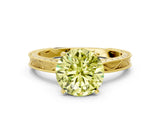 Yellow gold Fancy Yellow Round Cut Solitaire Milgrain Engraved Band with Four-Prong Setting
