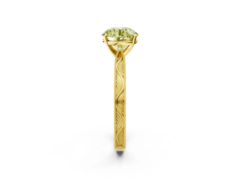 Yellow gold Fancy Yellow Round Cut Solitaire Milgrain Engraved Band with Four-Prong Setting_2