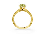 Yellow gold Fancy Yellow Round Cut Solitaire Milgrain Engraved Band with Four-Prong Setting_3