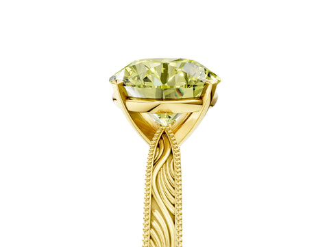 Yellow gold Fancy Yellow Round Cut Solitaire Milgrain Engraved Band with Four-Prong Setting_5