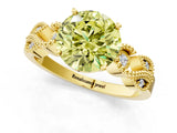 Yellow gold Fancy Yellow Round Cut Solitaire Milgrain Leaf Band with Prong Setting_1
