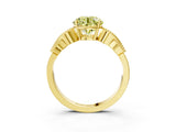 Yellow gold Fancy Yellow Round Cut Solitaire Milgrain Leaf Band with Prong Setting_3