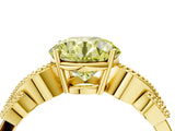 Yellow gold Fancy Yellow Round Cut Solitaire Milgrain Leaf Band with Prong Setting_4