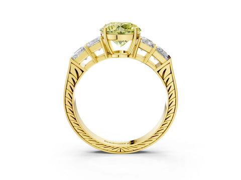 Yellow gold Fancy Yellow Round Cut Solitaire Princess Side Stone Engraved Band Prong Setting Ring_3