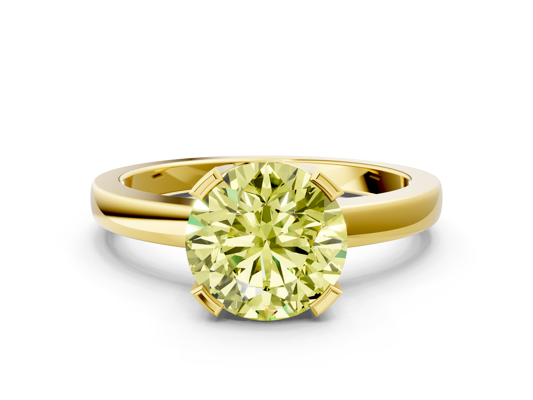 Yellow gold Fancy Yellow Round  Cut Solitaire Ring with Four-Prong Setting and Classic Band