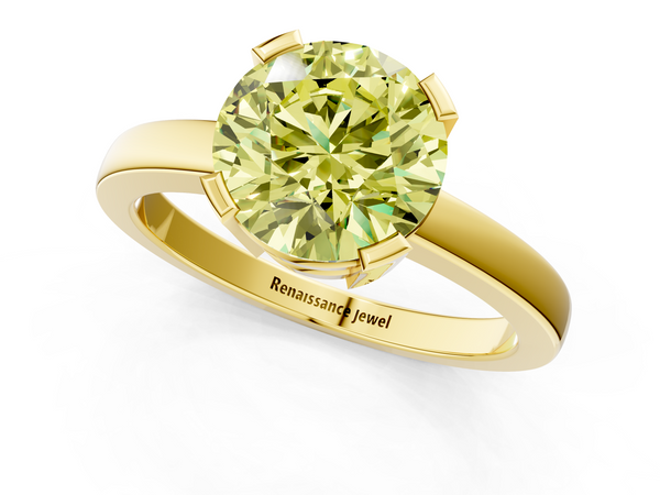 Yellow gold Fancy Yellow Round  Cut Solitaire Ring with Four-Prong Setting and Classic Band