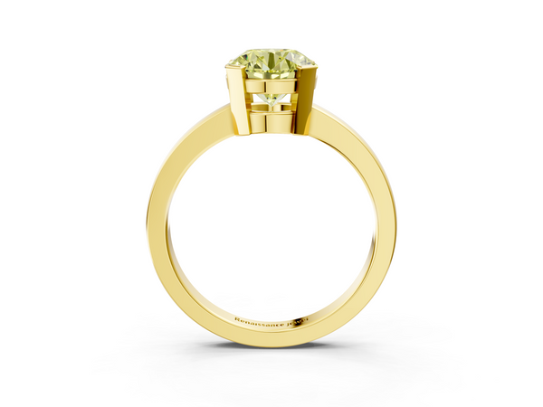 Yellow gold Fancy Yellow Round  Cut Solitaire Ring with Four-Prong Setting and Classic Band