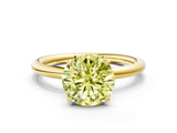 Yellow gold Fancy Yellow Round  Cut Solitaire Ring with Thin Band and Four-Prong Setting