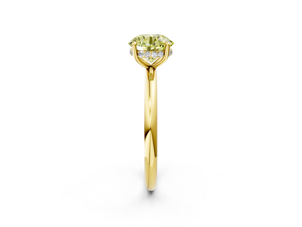Yellow gold Fancy Yellow Round Cut Diamond Solitaire Ring with Thin Band and Four-Prong Setting
