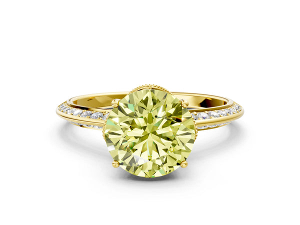 Yellow Gold Round Graduated Pave Engagement Ring Setting for Fancy Yellow Center