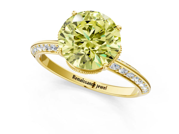 Yellow Gold Round Graduated Pave Engagement Ring Setting for Fancy Yellow Center