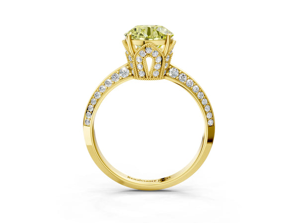 Yellow Gold Round Graduated Pave Engagement Ring Setting for Fancy Yellow Center