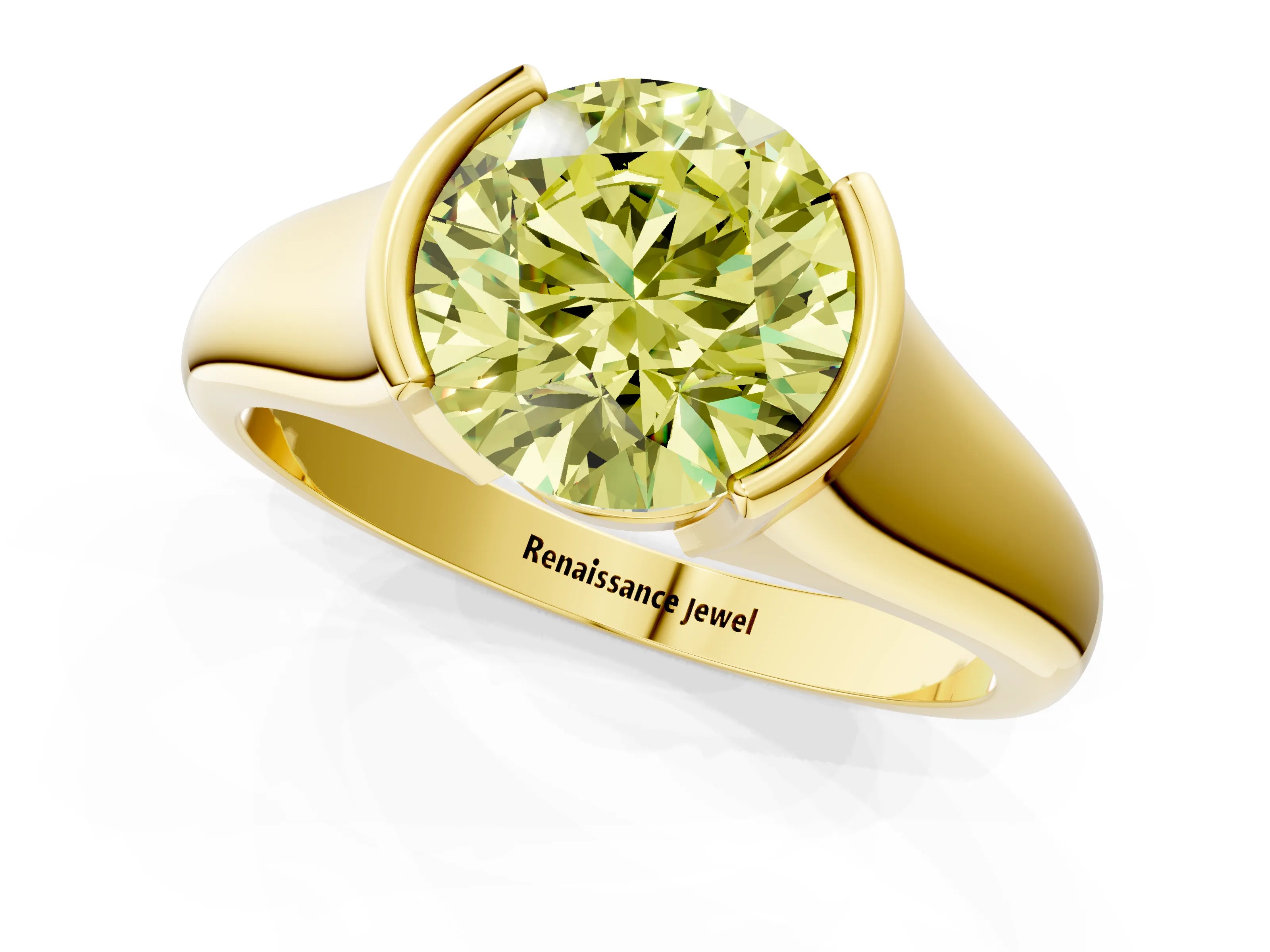 Yellow gold Fancy Yellow Round Cut Solitaire Tension Set Diamond Ring with Split Shank Band_1