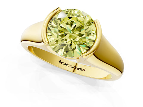 Yellow gold Fancy Yellow Round Cut Solitaire Tension Set Diamond Ring with Split Shank Band_1