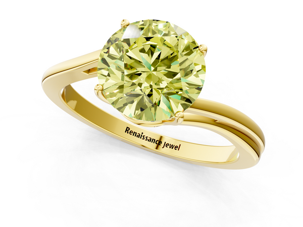 Yellow gold Fancy Yellow Round  Cut Solitaire Twist Band Ring with Four-Prong Setting