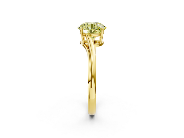 Yellow gold Fancy Yellow Round  Cut Solitaire Twist Band Ring with Four-Prong Setting