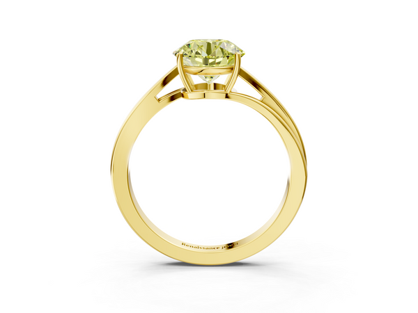 Yellow gold Fancy Yellow Round  Cut Solitaire Twist Band Ring with Four-Prong Setting