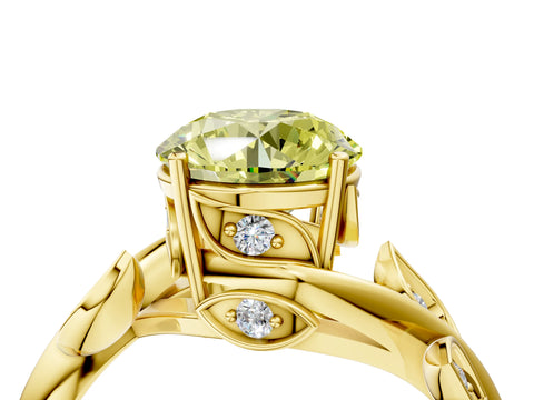 Yellow gold Fancy Yellow Round Cut Solitaire Twist Engagement Ring with Leaf Accents and Prong Setting_16