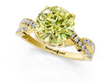 Yellow gold Fancy Yellow Round Cut Solitaire Twist Pave Diamond Engagement Ring with Prong Setting_1