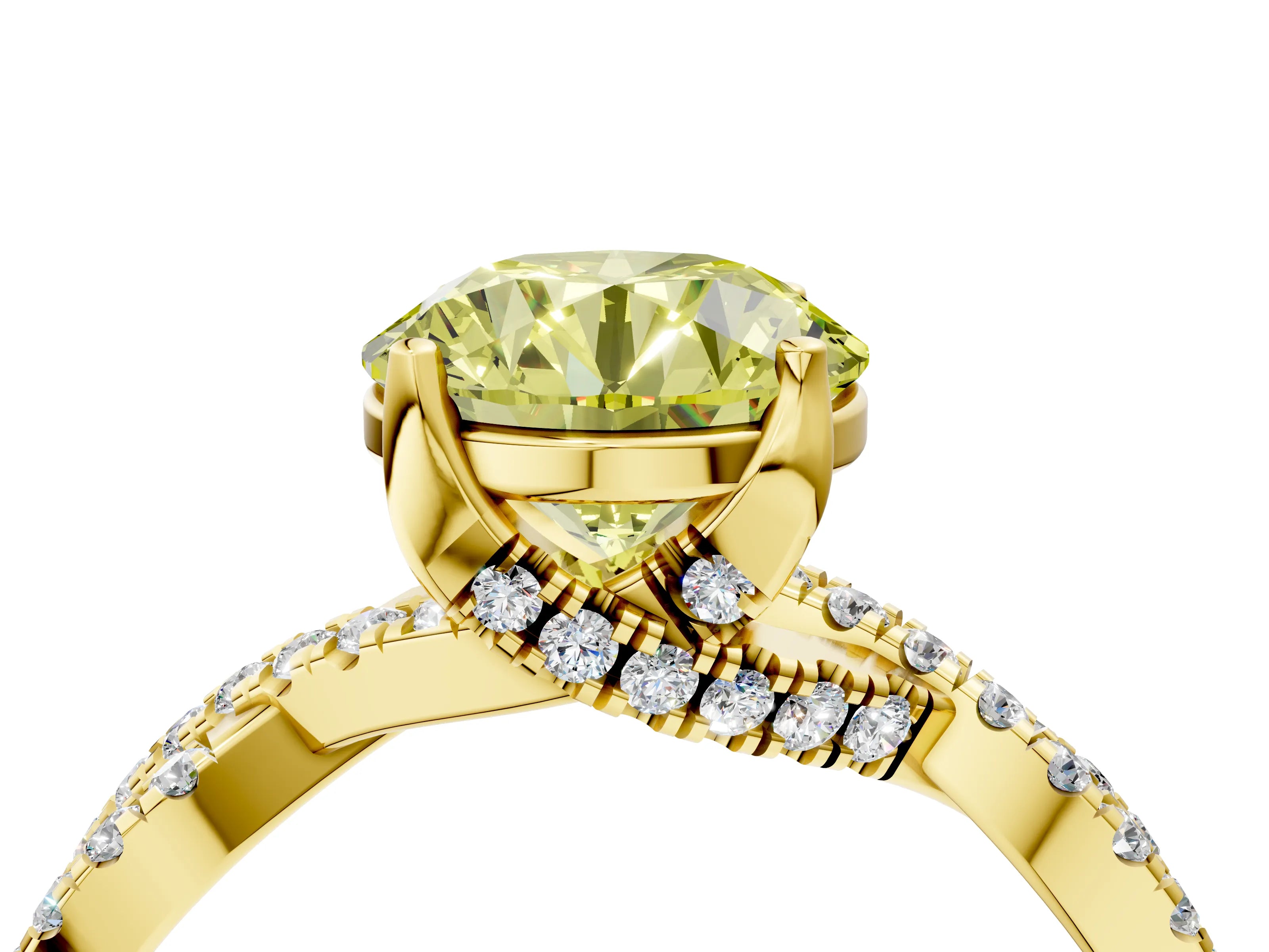 Yellow gold Fancy Yellow Round Cut Solitaire Twist Pave Diamond Engagement Ring with Prong Setting_52