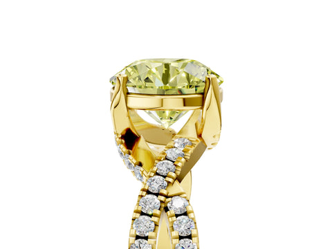 Yellow gold Fancy Yellow Round Cut Solitaire Twist Pave Diamond Engagement Ring with Prong Setting_5