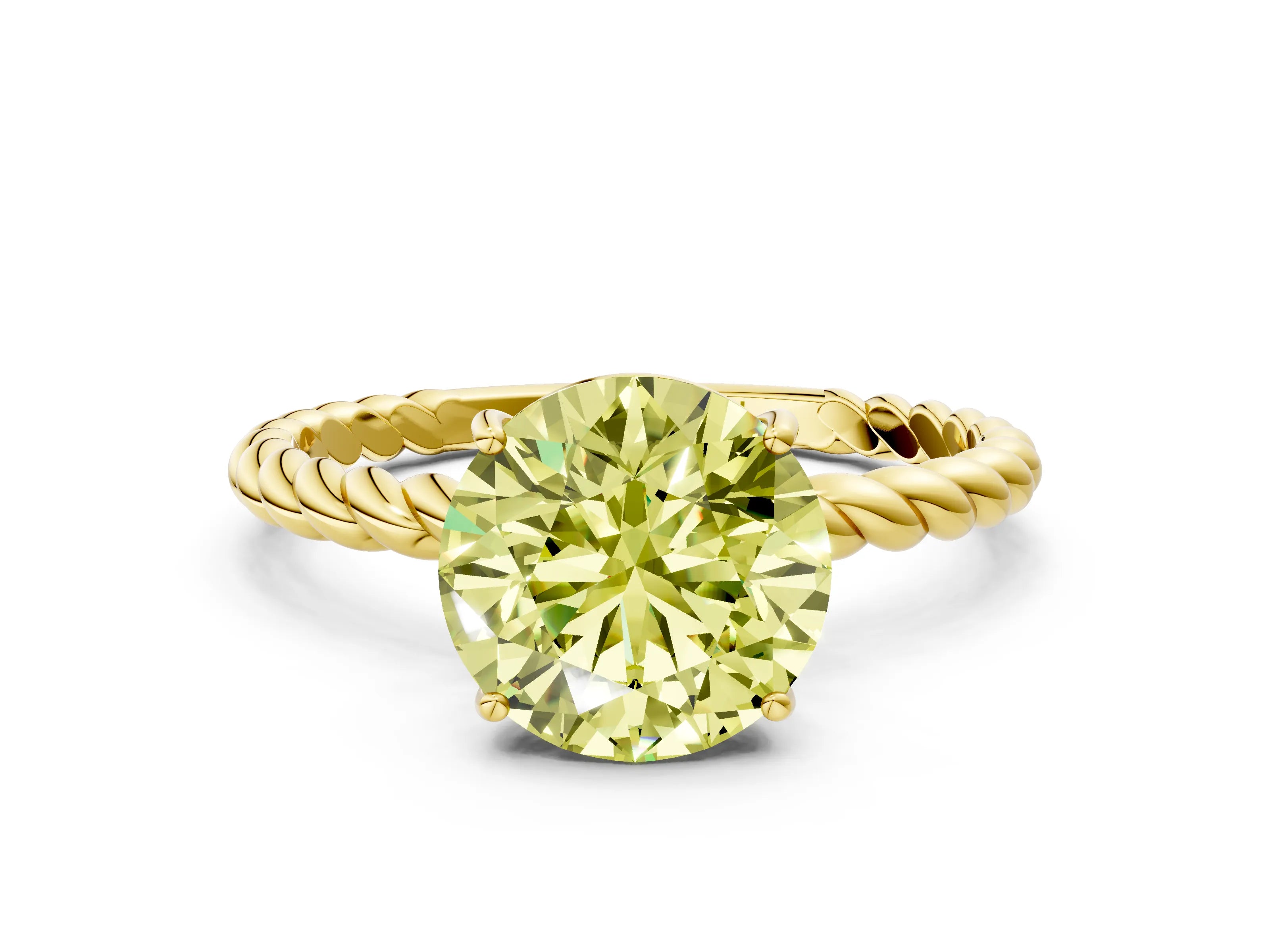 Yellow gold Fancy Yellow Round Cut Solitaire Twisted Band 4-Prong Ring