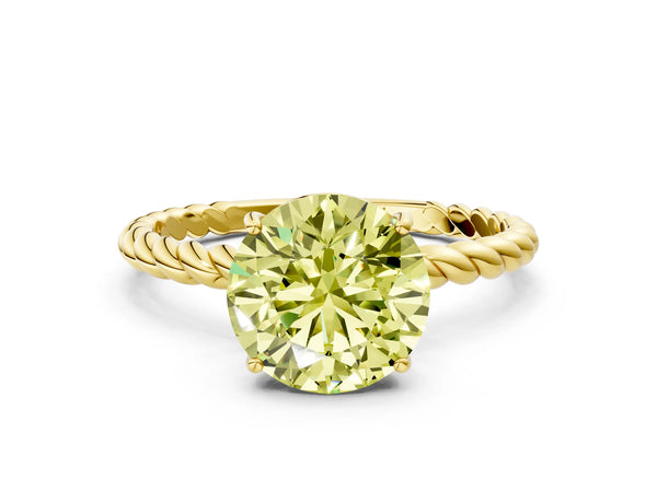Yellow Gold Round Twisted Solitaire Engagement Ring Setting for Fancy Yellow Center